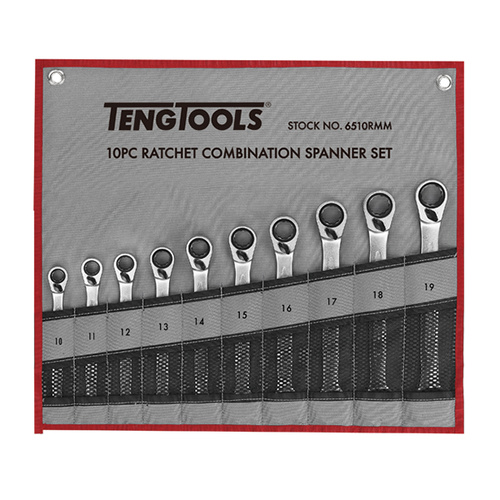 Teng Reversible Ratchet Spanner Set, Metric, 10Pce, 10mm-19mm