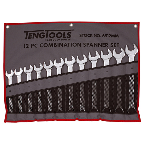 Teng Combination Spanner Set W/Wallet, Metric, 12Pce, 20mm-32mm