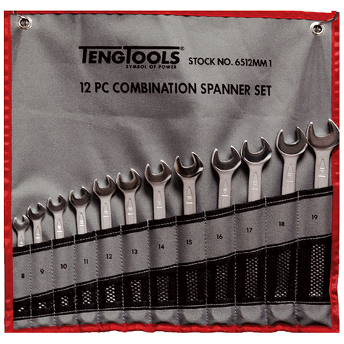 Teng Combination Spanner Set W/Wallet, Metric, 12Pce, 8mm-19mm