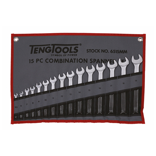 Teng Combination Spanner Set W/Wallet, Metric, 15Pce, 5.5mm-19mm