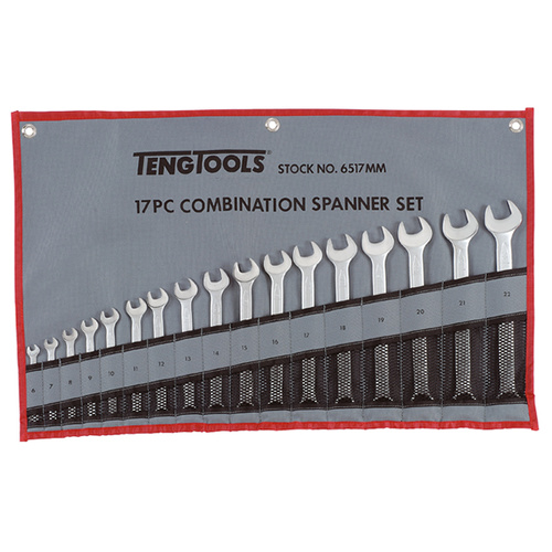 Teng Combination Spanner Set W/Wallet, Metric, 17Pce, 6mm-22mm