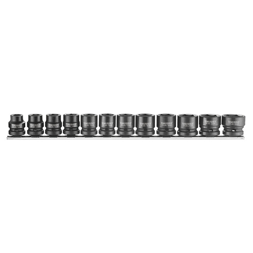 Teng 1/2" Dr. Stubby Impact Socket Set On Rail, 12Pc, 10-24mm