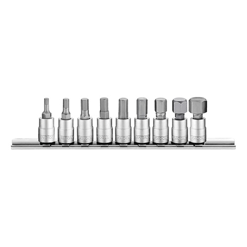 Teng 9Pce 1/4" Hex Bit Socket Clip Rail Set