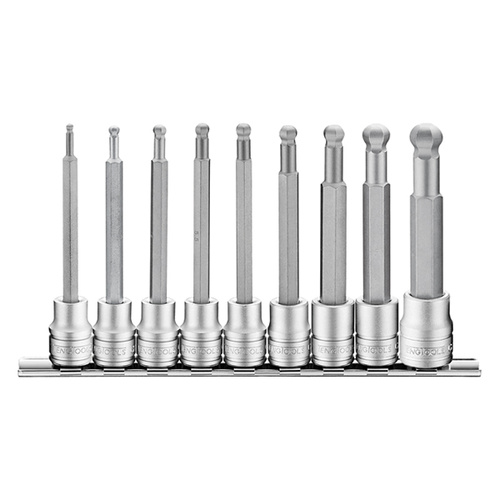 Teng 9Pce 3/8" Long Hex Bit Socket Ball-End Clip Rail Set
