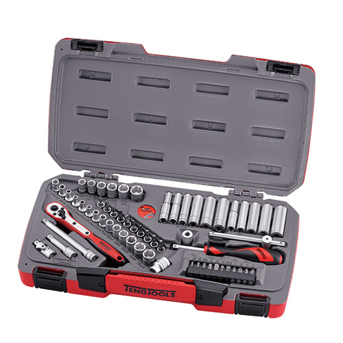 Teng 60Pce 1/4" Dr. Metric/AF Reg/Deep Socket Set