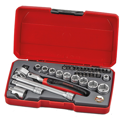 Teng 34Pce 3/8" Dr. Metric Reg. Socket Set (Flex Ratchet)