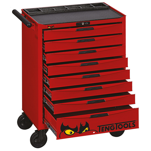 Teng 546Pce 26" 8 Drawer Roll Cabinet Technicians Tool Kit, Metric, Ps Trays, Red