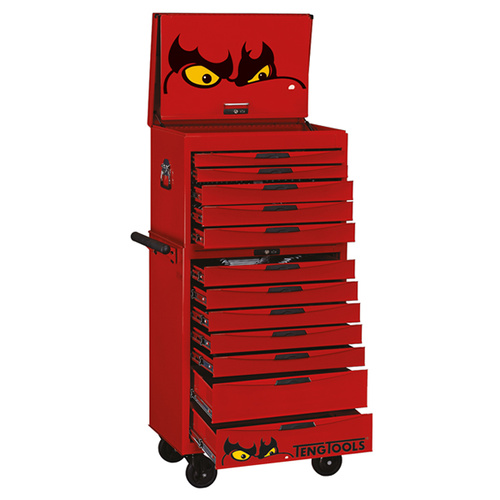 Teng 530Pce 26" 12 Drawer Stack Tool Kit, Metric & Imperial, EVA Trays, Red
