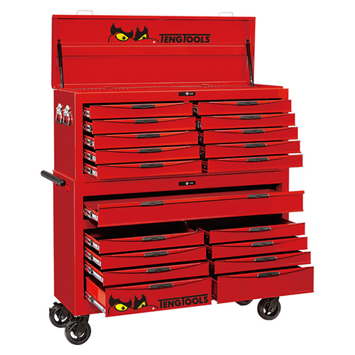Teng 1185Pce 53" 19 Drawer Stack Tool Kit, Metric & Imperial, Ps Trays, Red