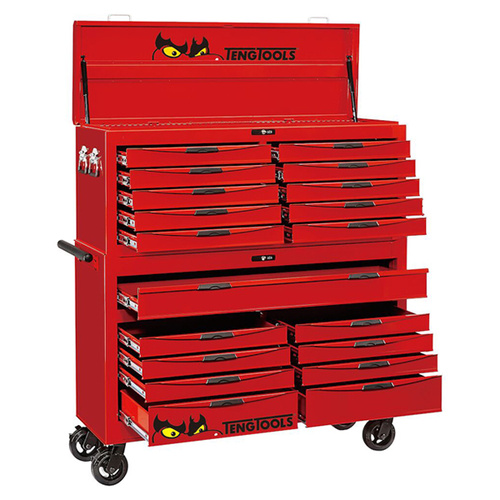 Teng 1200Pce 53" 19 Drawer Stack Tool Kit, Metric & Imperial, Ps Trays, Red