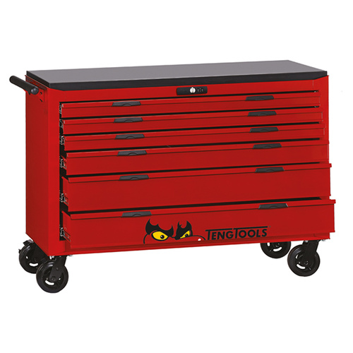 Teng 53" Pro Roll Cabinet, 6 Drawers, Red