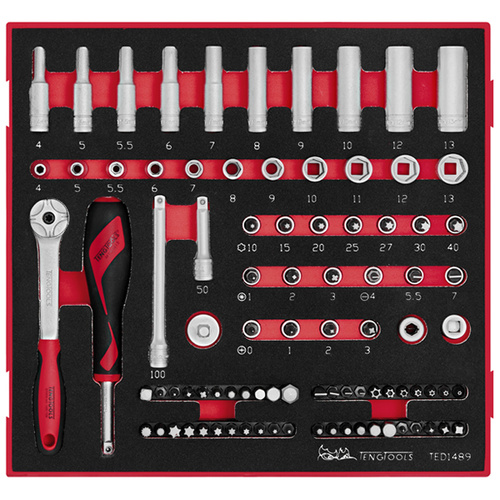 Teng 89Pce 1/4" Dr. Socket & Acc Set 4-13mm - TED-TRAY