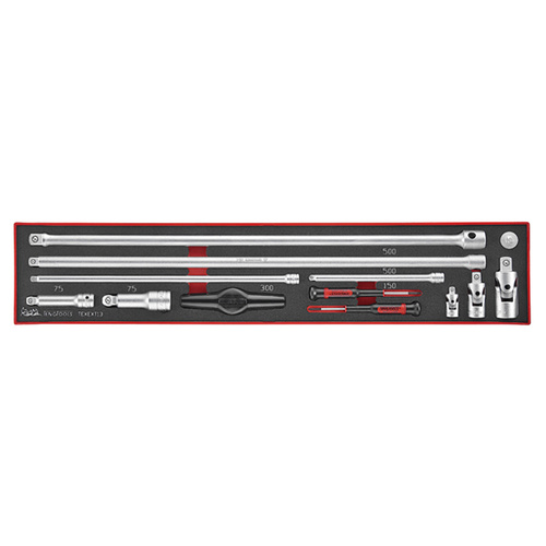 Teng 13Pce 1/4", 3/8" & 1/2" Dr. Ext Bar & Acc Set-TEX-TRAY