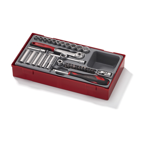 Teng 35Pce 1/4" Dr. Socket & Acc Set 4-13mm (12-Pt) - TC-TRAY