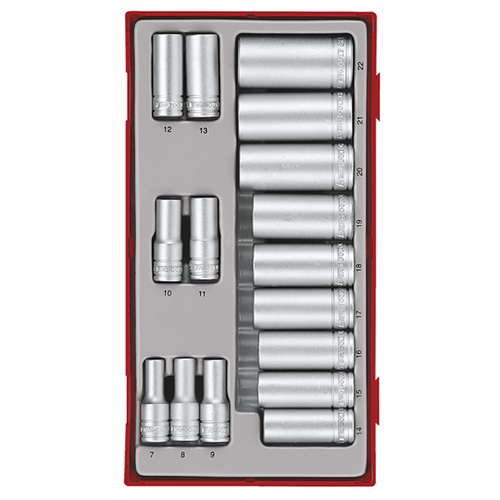 Teng 16Pce 3/8" Dr. Deep Socket Set 7-22mm - TC-TRAY