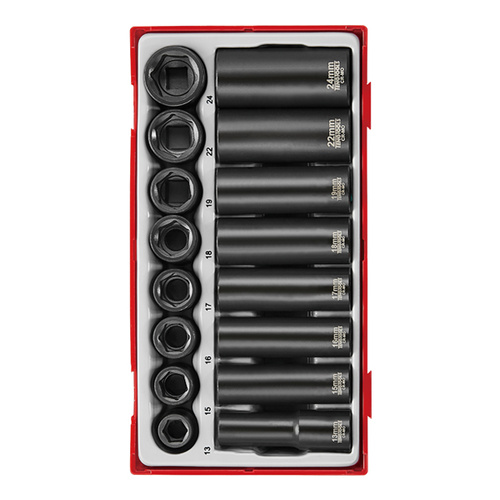 Teng 16Pce 1/2" Dr. mm Reg/Deep Imp Socket Set - TC-TRAY