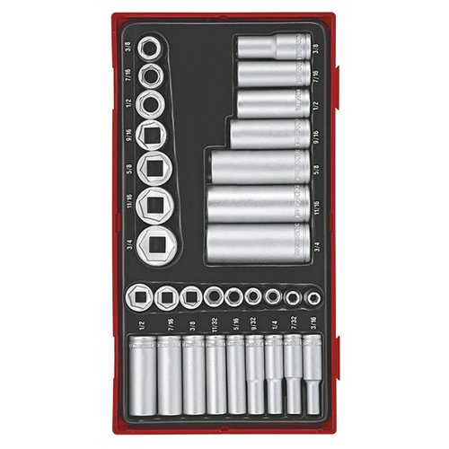 Teng 32Pce 1/4" & 3/8" Dr. Reg/Deep AF Socket Set - TC-TRAY
