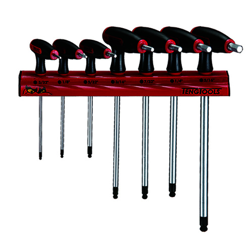 Teng 7Pce T-Handle AF Hex Set 3/32-5/16" W/ Wall Rack