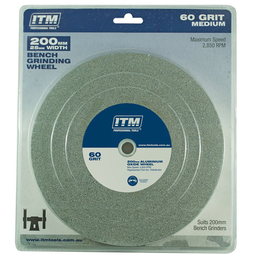 ITM Grinding Wheel, Aluminium Oxide, 200 X 25mm, 60 Grit Medium