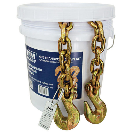 ITM G70 Transport Chain With Grab Hooks At Each End, 6 Tonne Lashing Capacity, 9M Length
