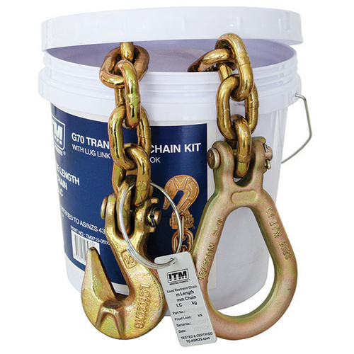 ITM G70 Transport Chain With Lug Link & Grab Hook, 6 Tonne Lashing Capacity, 5M Length